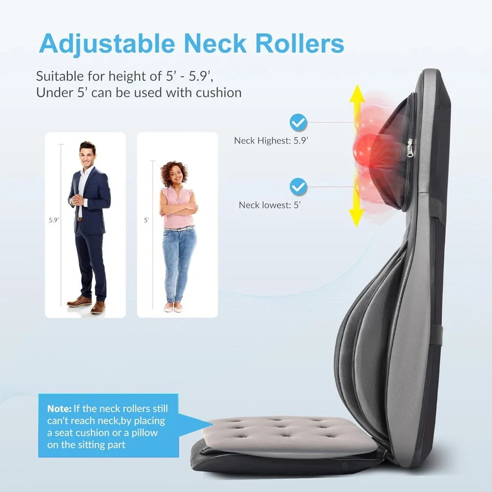 Shiatsu Neck Back Massager with Heat 2D and 3D Kneading Massage Chair Pad Adjustable Neck and Seat Massager for Full Body Relaxation Dark Gray