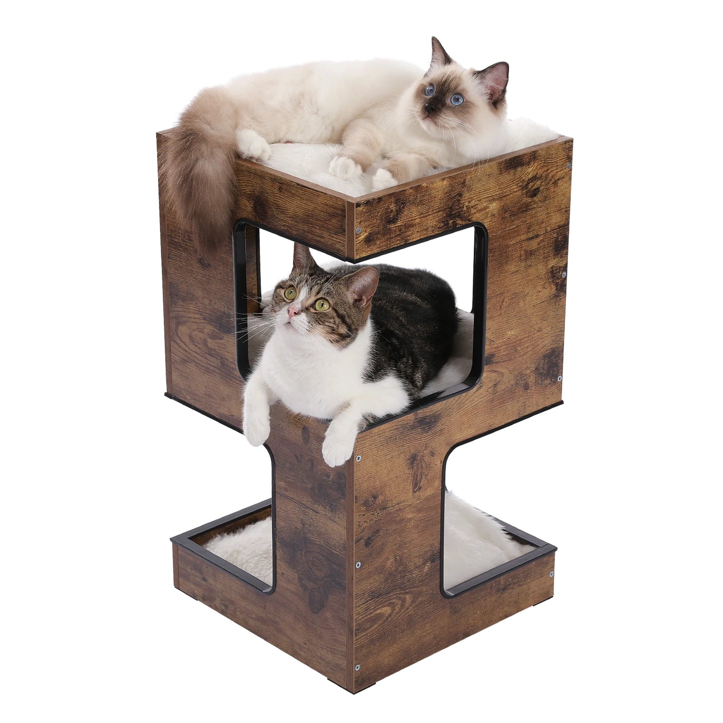 Modern Cat Tree with Scratcher Board and Removable Cushion Three Level Furniture Bed with Spacious Top Scratching Pad and Interactive Toys