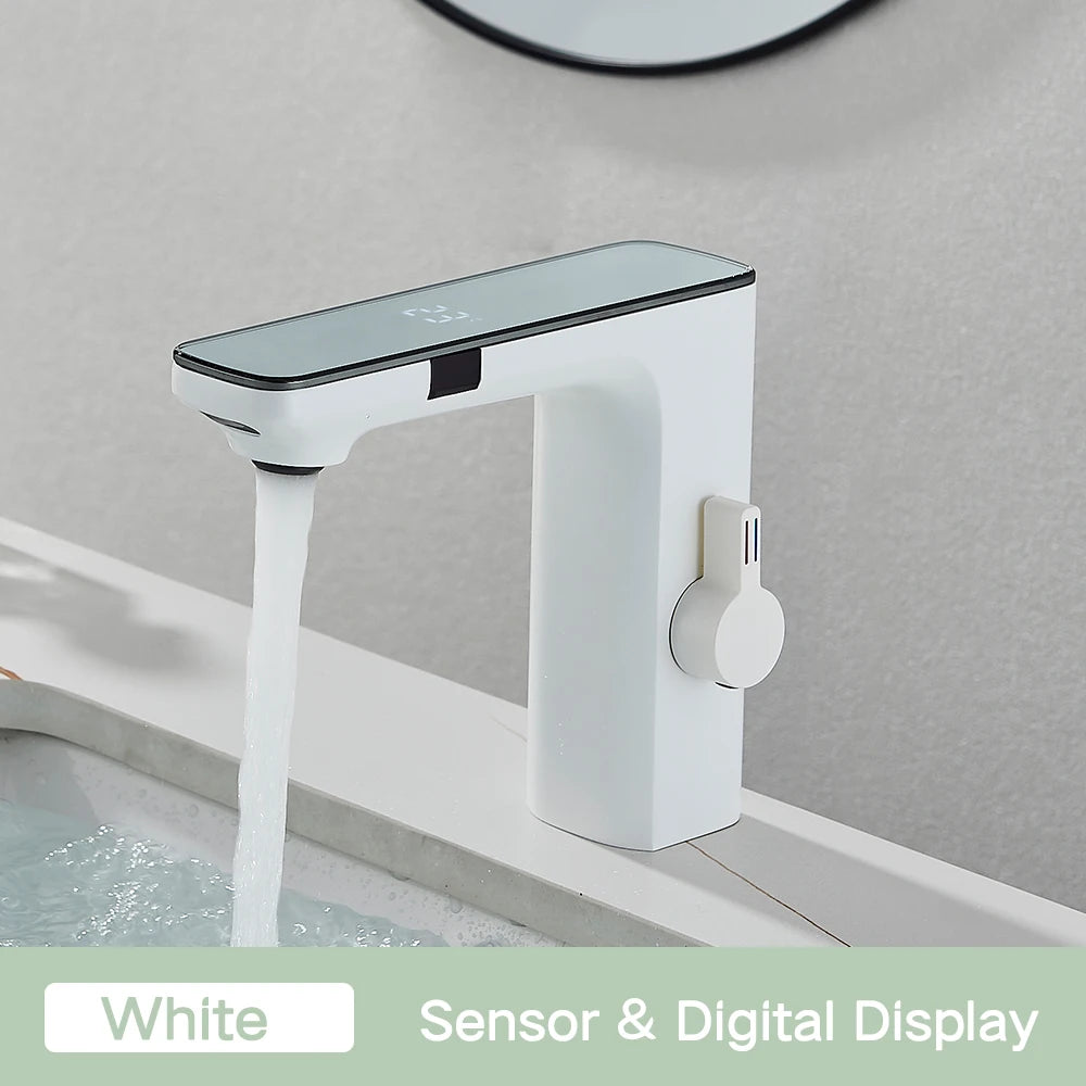 Rozin Touchless Sensor Basin Faucet with Smart Digital Display Grey Brass Hot and Cold Water Mixer Tap