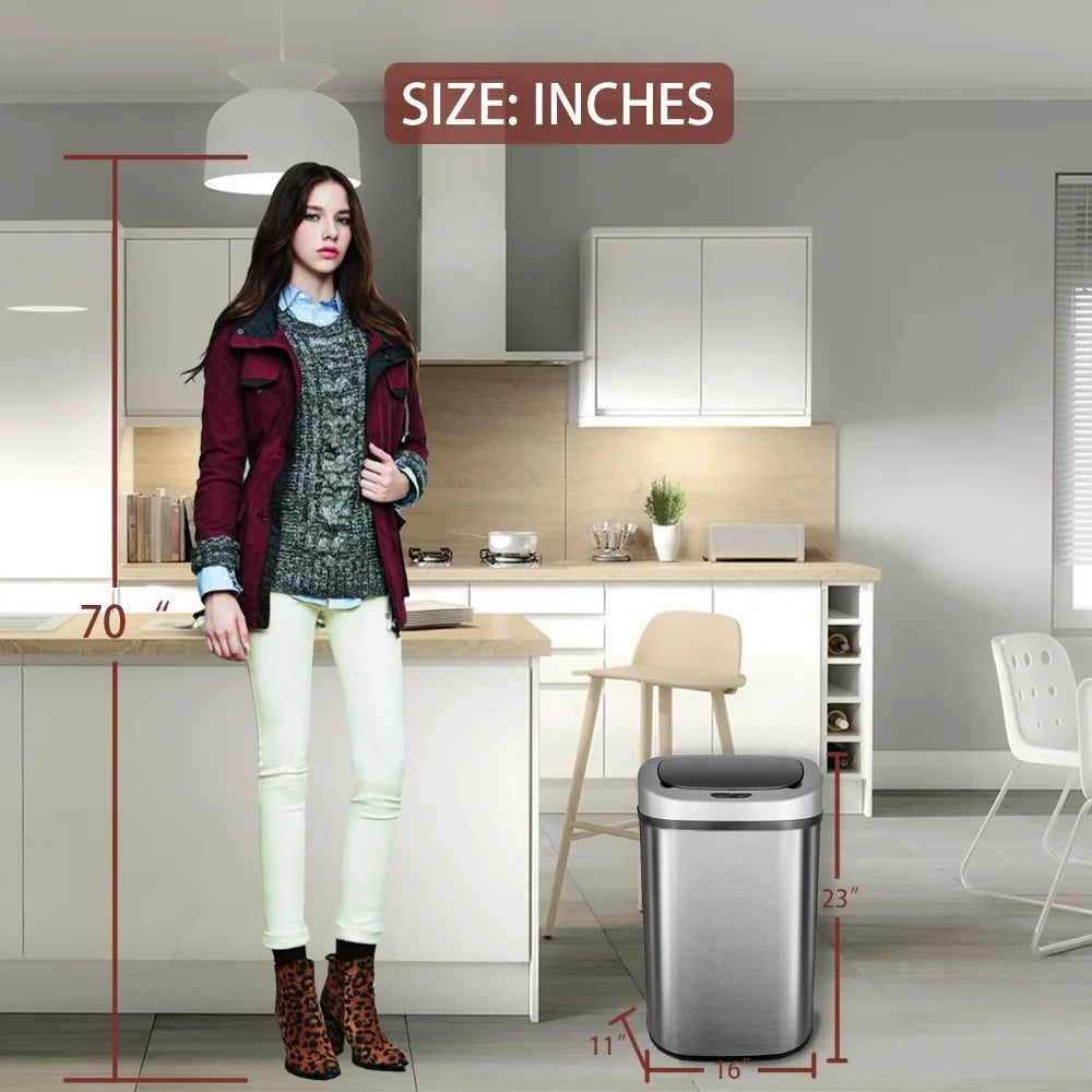 Trash Can Automatic Waste Bin Mute Metal Garbage Can with Lid Stainless Steel 13 Gallon 50 Liter for Kitchen Office Bedr