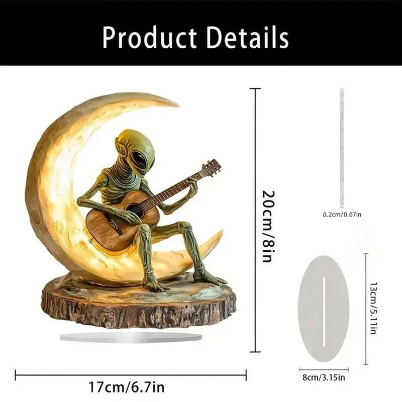Alien Garden Statue Boho Decor Acrylic Alien Figurine Desk Decor Coffee Table Sculpture Moon Guitarist