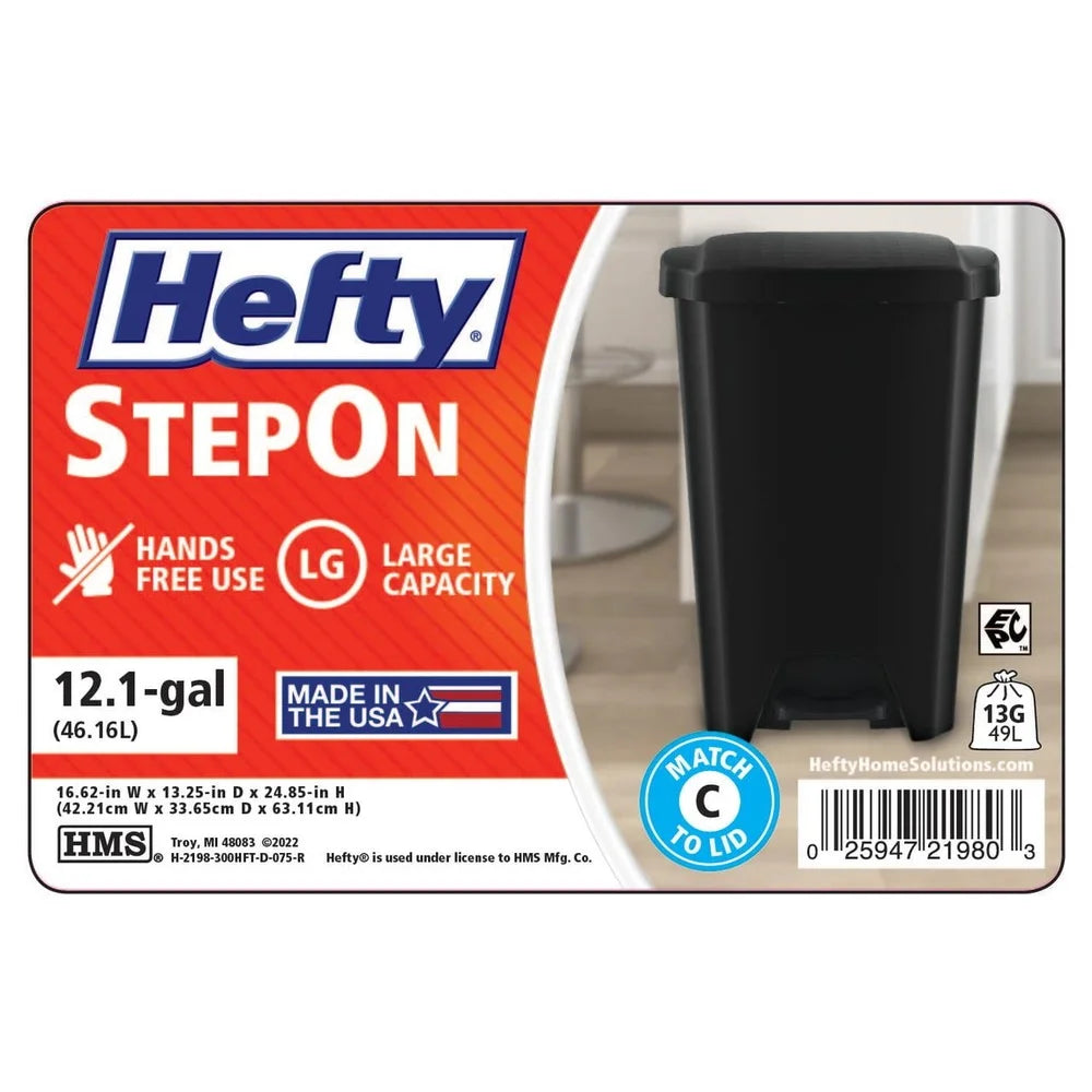 12.1 Gallon Step Trash Can Plastic Garbage Bin with Lid Touchless Soft Close Hands-Free Waste Solution Kitchen