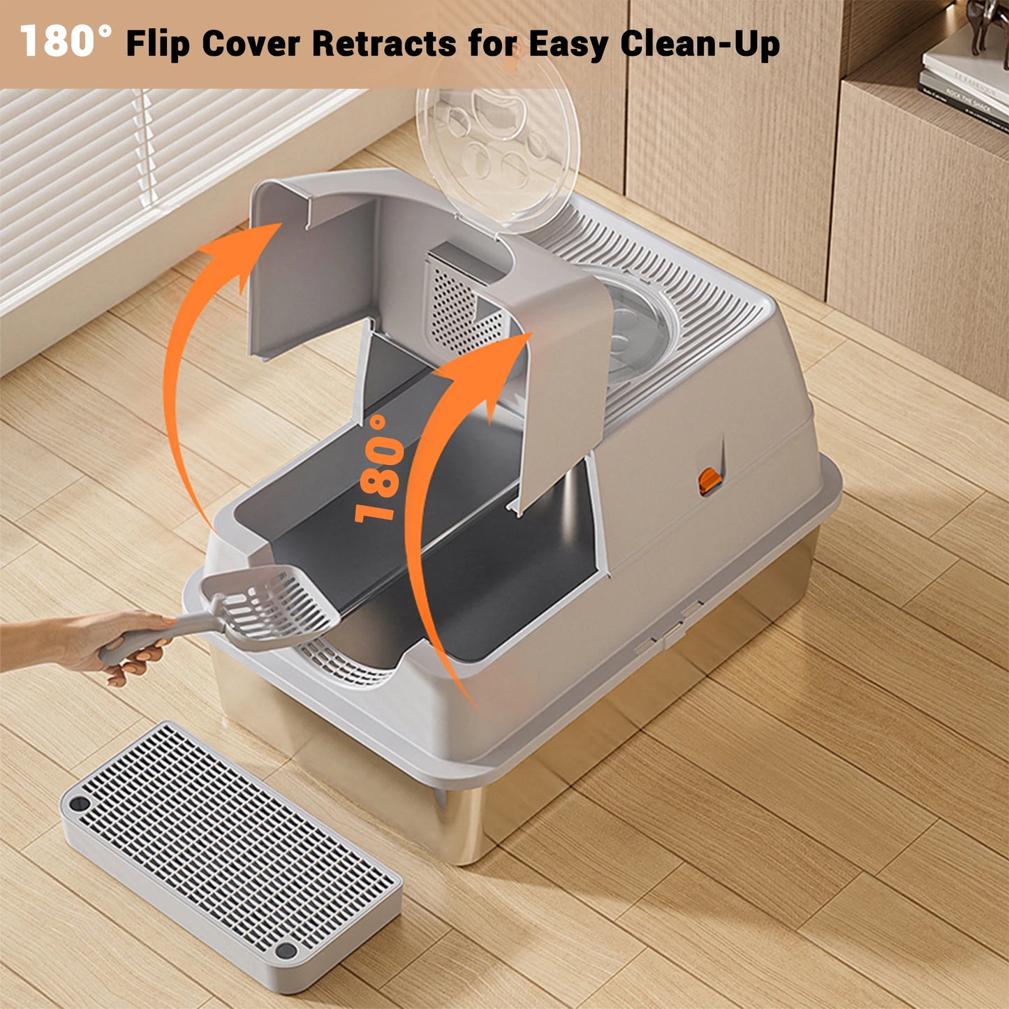 Stainless Steel Covered Litter Box Large Top Entry Metal Litter Box for Cats