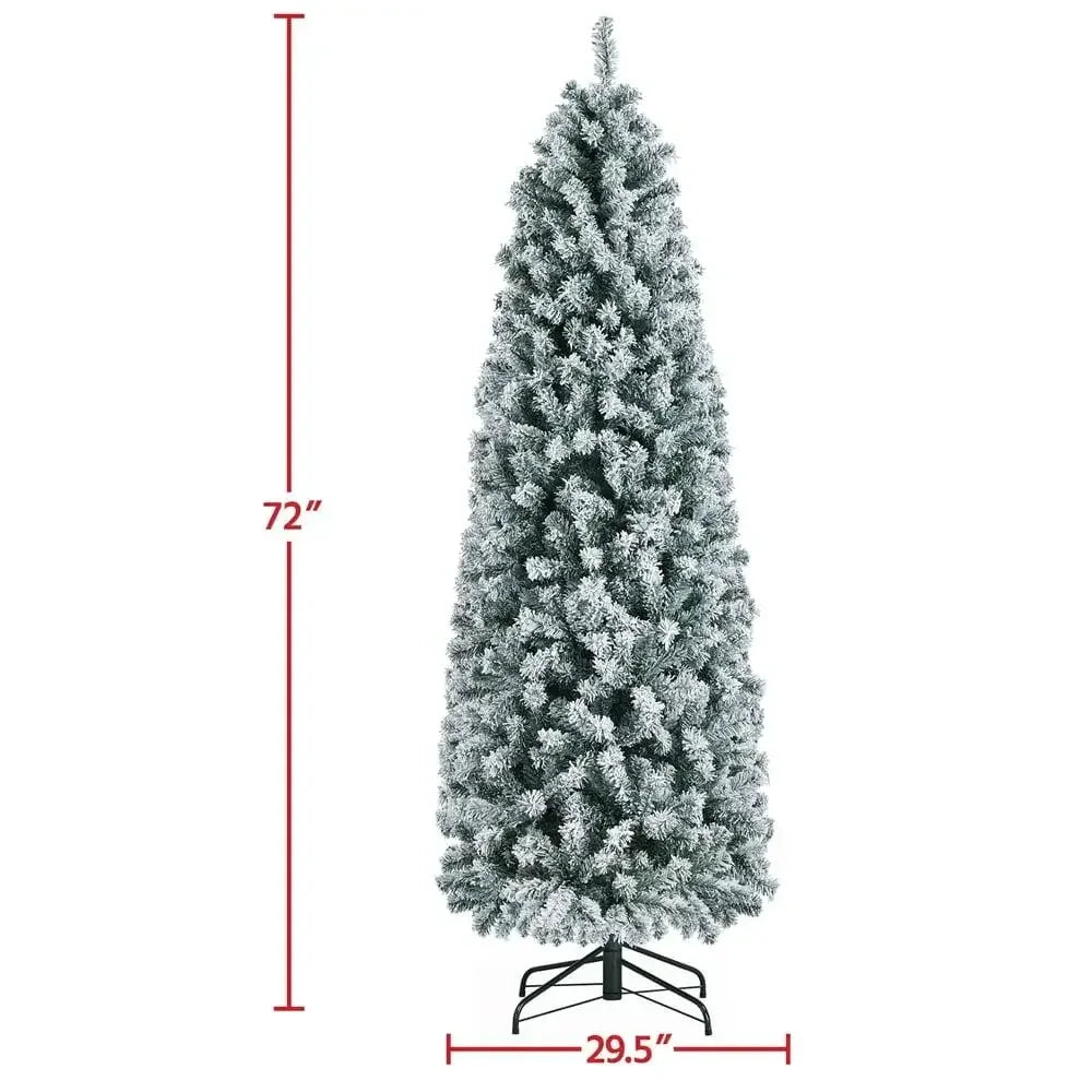 XMSJ Flocked Snow Pencil Christmas Tree Holiday Decor