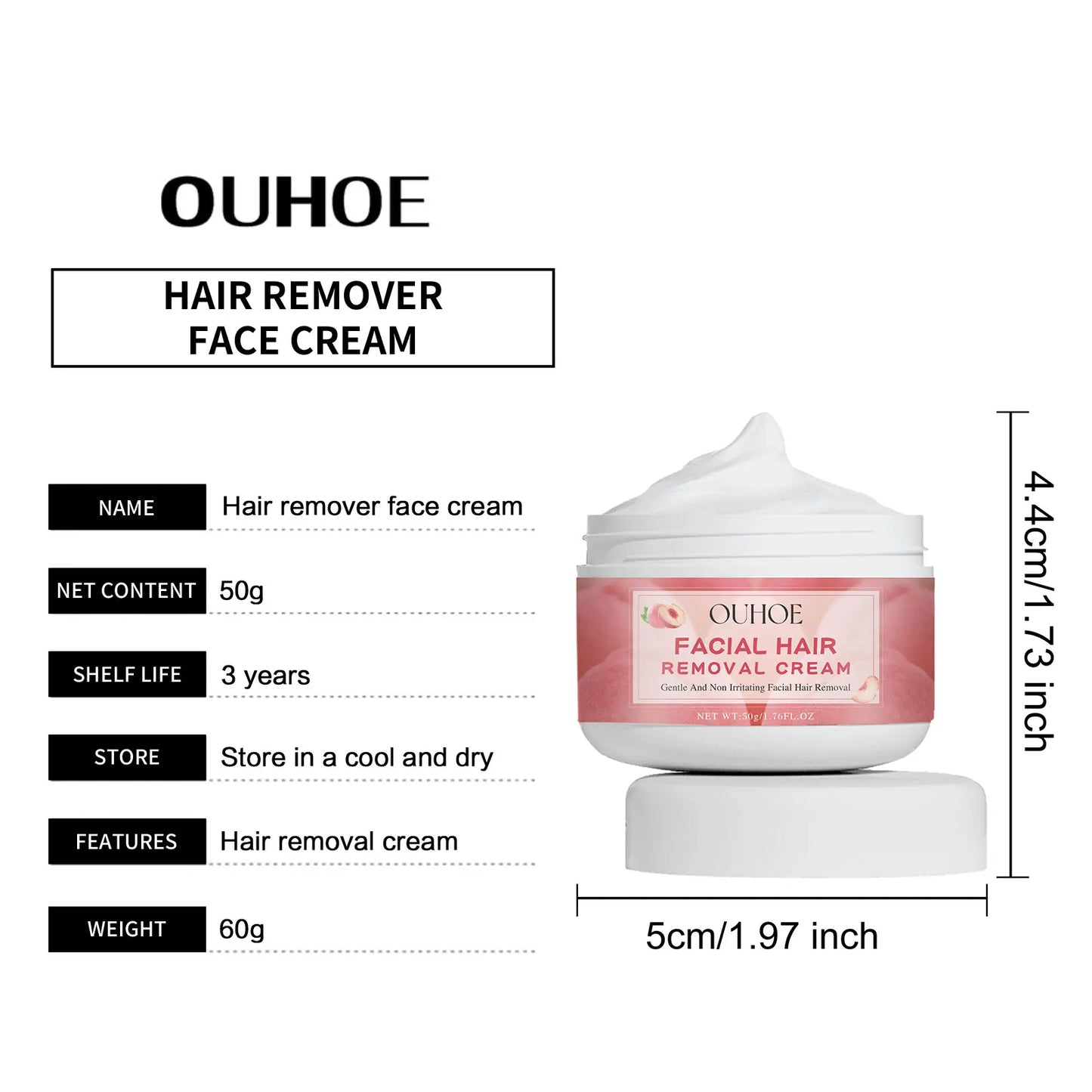 Ouhoe 50g Peach Hair Removal Cream Gentle Epilator Skin Care