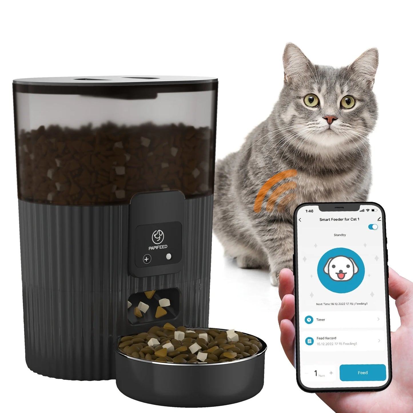 PAPIFEED Cat Automatic Feeder Dog Fixed Feeding Machine Wifi Remote Smart Pet Food Dispenser