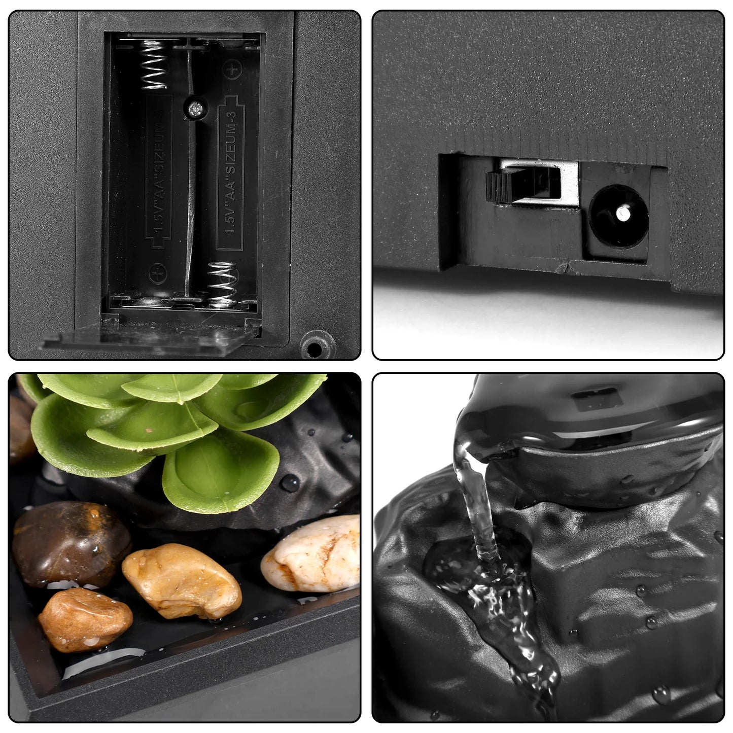 Tabletop Flowing Water Fountain for Living Room Battery and USB Operated Mini Home Decor