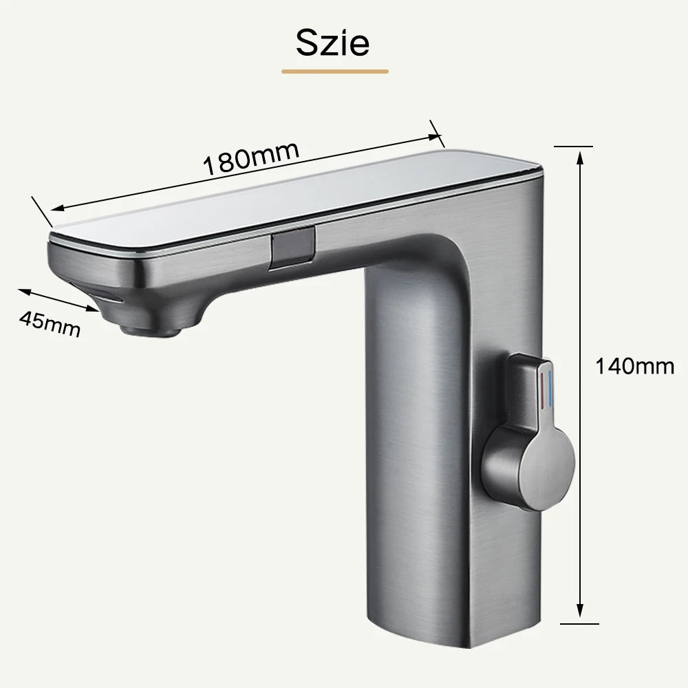Rozin Touchless Sensor Basin Faucet with Smart Digital Display Grey Brass Hot and Cold Water Mixer Tap