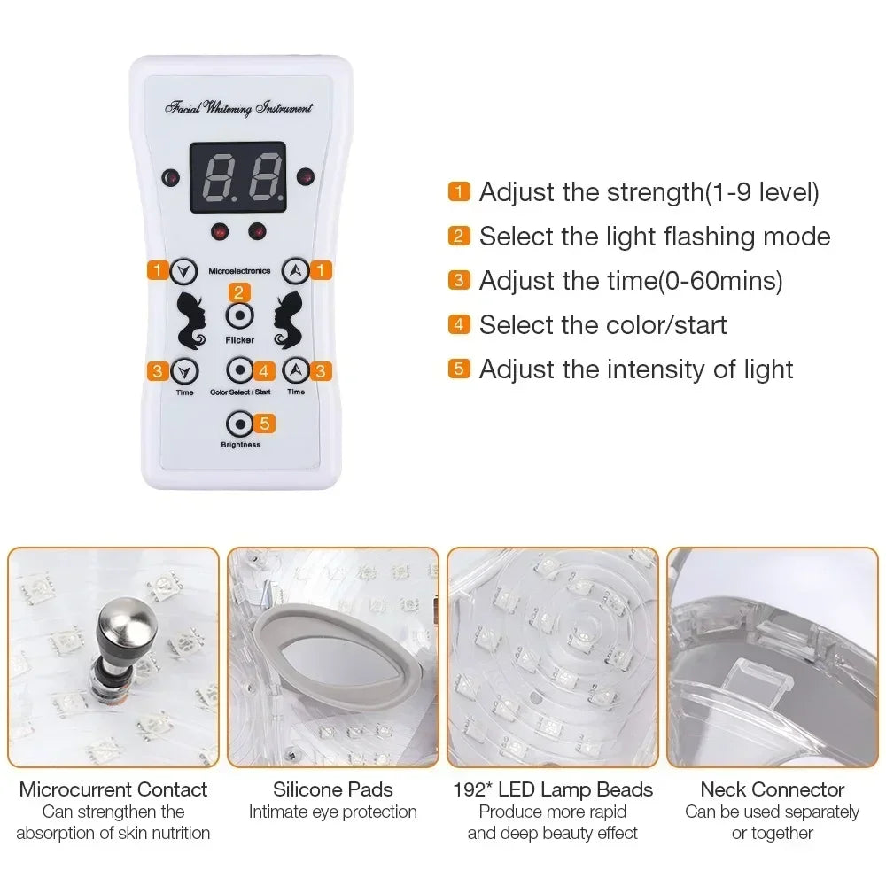 Foreverlily 7 Colors Light LED Facial Skin Care Mask With Neck Skin Rejuvenation Treatment Anti Acne Whitening Therapy