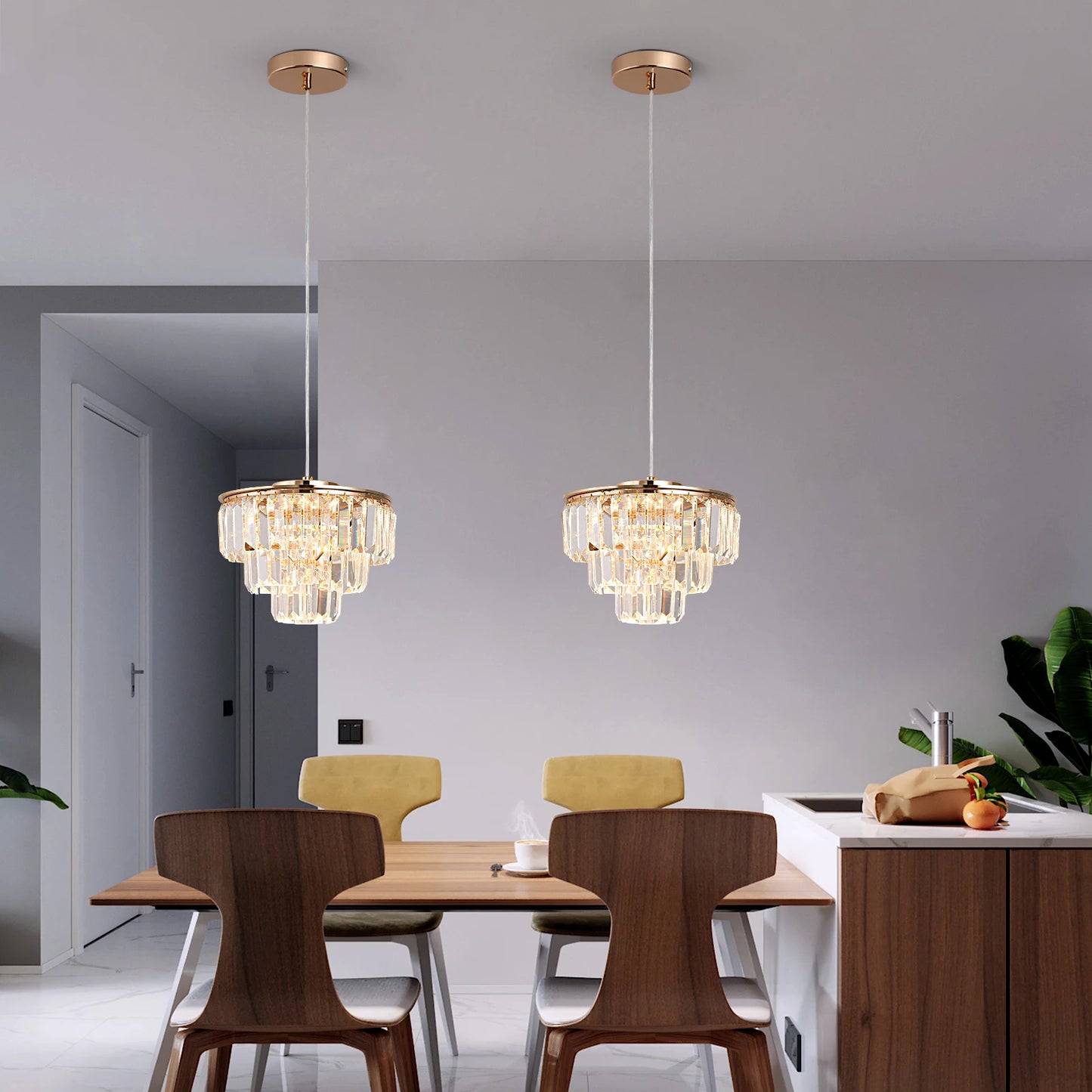 Modern Pendant Light Chandelier K9 Crystal LED Ceiling Lamp for Kitchen Island and Dining Room Nordic Decor