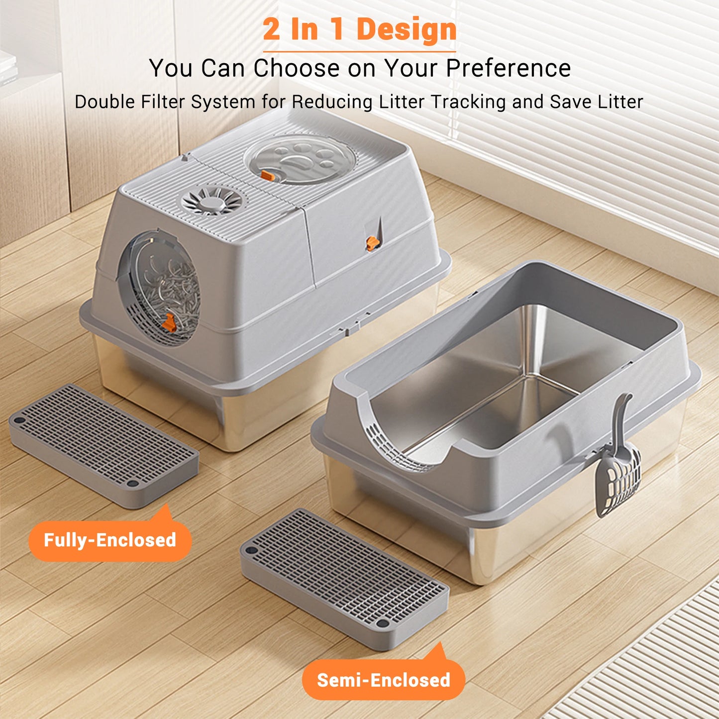 Stainless Steel Covered Litter Box Large Top Entry Metal Litter Box for Cats