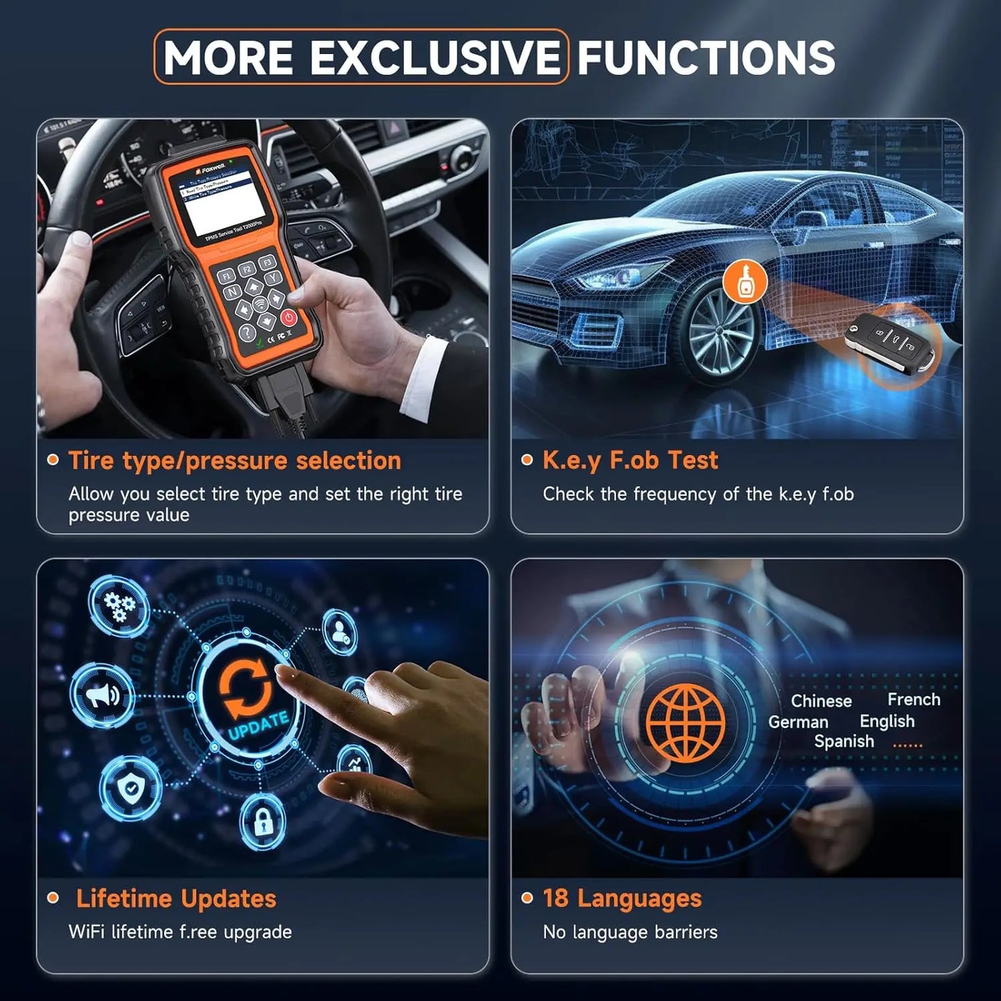 Foxwell T2000 Pro Auto Tire Pressure Tool TPMS Relearn Activate Sensors Programming OBD2 Code Reader Diagnostic Tool