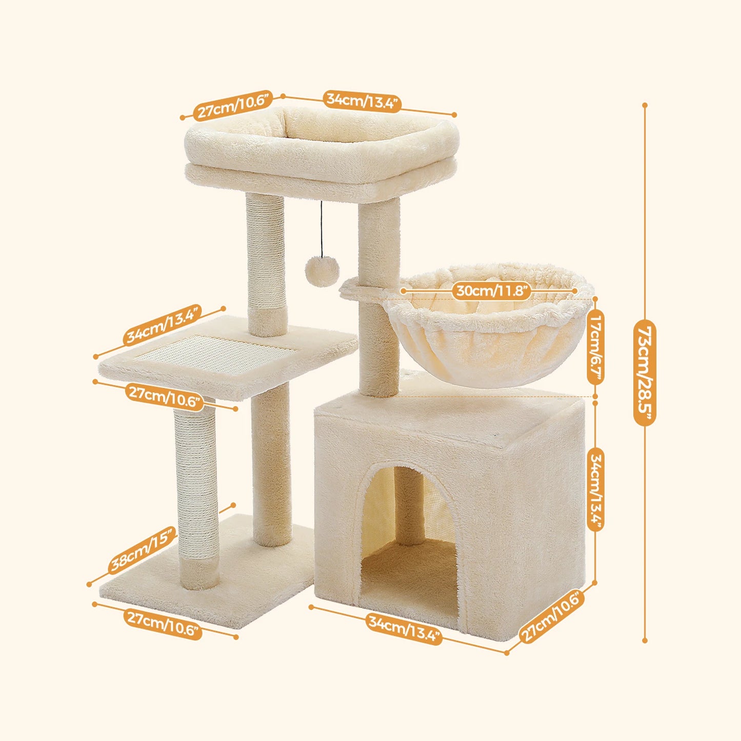 2 in 1 Cat Tree with Sisal Scratching Post Hammock Large Cat Condo Small Cat Tower House for Indoor Cat Scratcher Board Cat Toys