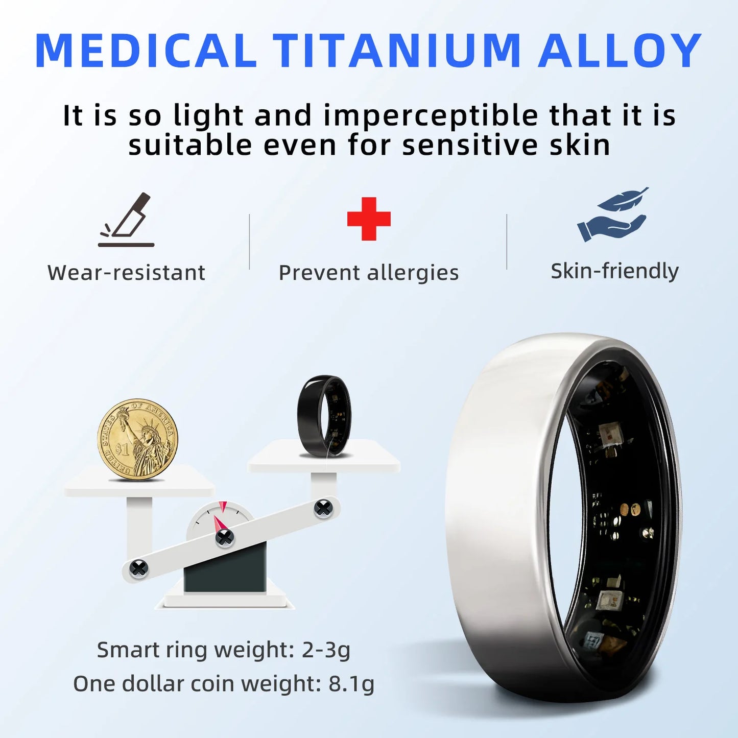 Titanium Alloy Smart Ring Health Tracker With Blood Pressure Monitor