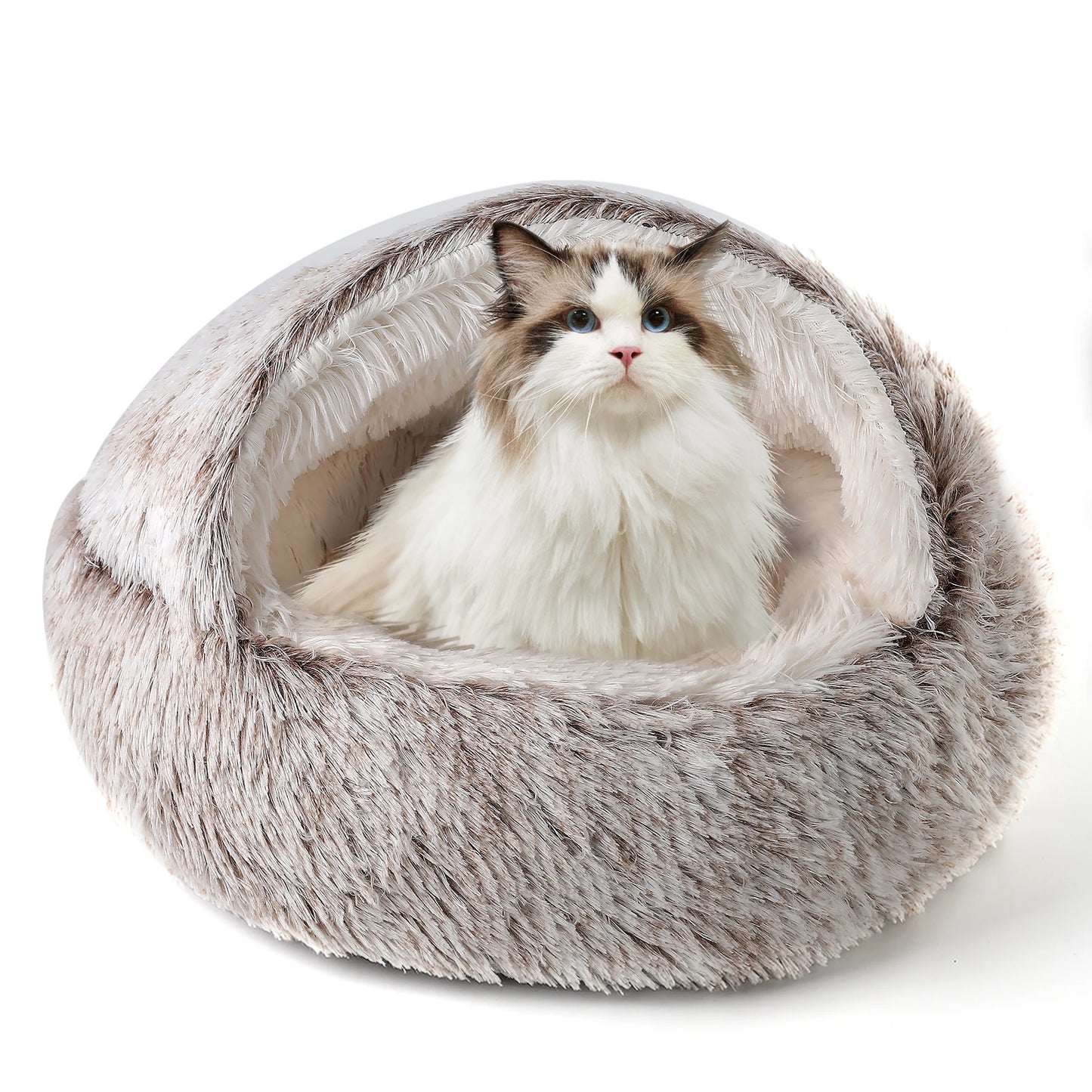 Catism 50Cm Plush Hooded Cat Bed Indoor Calming Nest Self Warming Cozy Cave