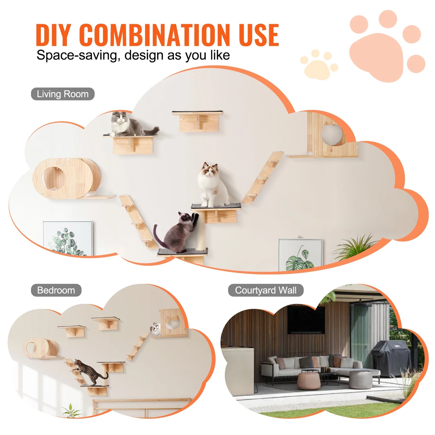 SucceBuy Wall Mounted Cat Shelves And Perches Cat Tree Furniture