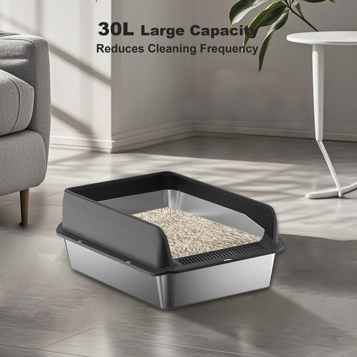 Stainless Steel Cat Litter Box High Sided For Big Cats Double Layer Litter Mat And Scoop Included