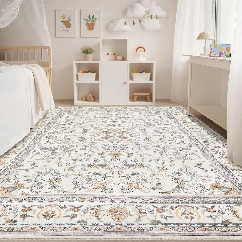 Amecrian Vintage Living Room Carpet Nonslip Machine Washable Print Coffee Table Floor Mat Large Bedroom Bedside Rug