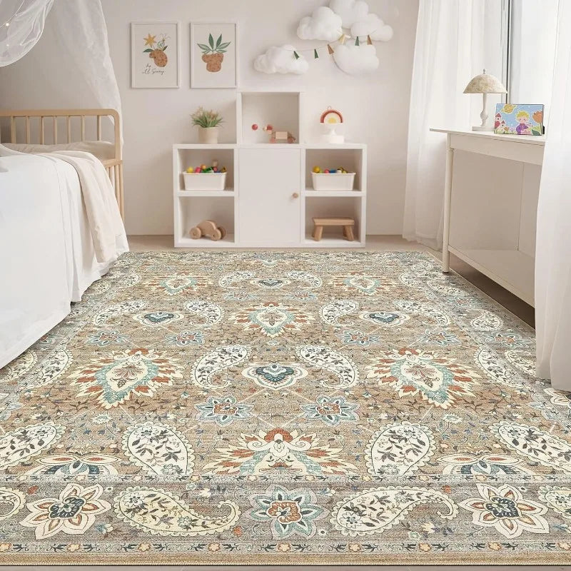 Amecrian Vintage Living Room Carpet Nonslip Machine Washable Print Coffee Table Floor Mat Large Bedroom Bedside Rug