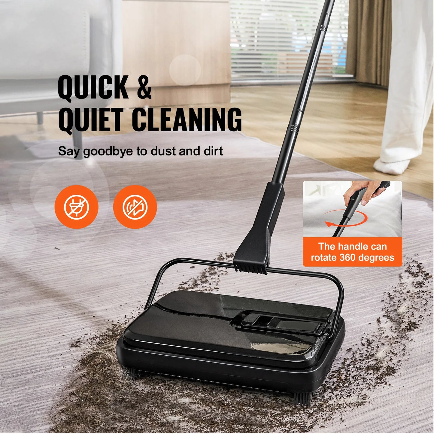 SucceBuy Manual Carpet Sweeper 300ml Dustbin Capacity