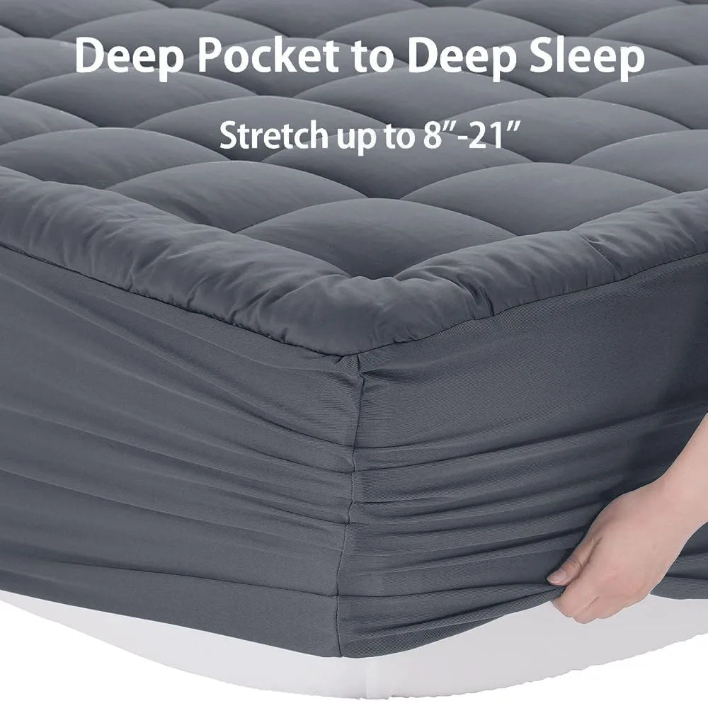 Memory Sponge Mattress Pad Extra Large Super Comfortable Breathable Soft Ultra Fine Fiber Noise Free 8-21 Inch Deep Pocket