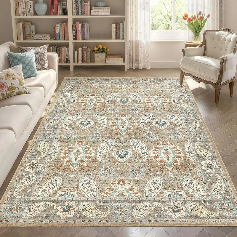 Amecrian Vintage Living Room Carpet Nonslip Machine Washable Print Coffee Table Floor Mat Large Bedroom Bedside Rug