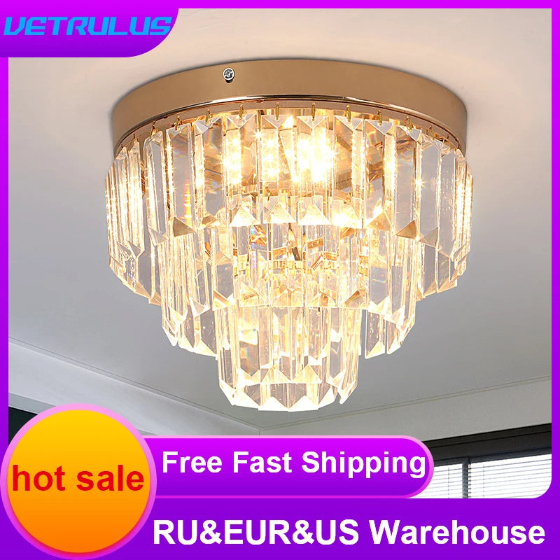 Modern Pendant Light Chandelier K9 Crystal LED Ceiling Lamp for Kitchen Island and Dining Room Nordic Decor