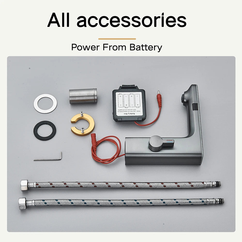 Rozin Touchless Sensor Basin Faucet with Smart Digital Display Grey Brass Hot and Cold Water Mixer Tap