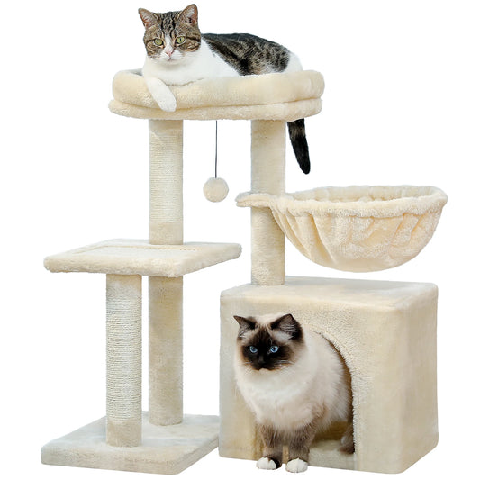 2 in 1 Cat Tree with Sisal Scratching Post Hammock Large Cat Condo Small Cat Tower House for Indoor Cat Scratcher Board Cat Toys