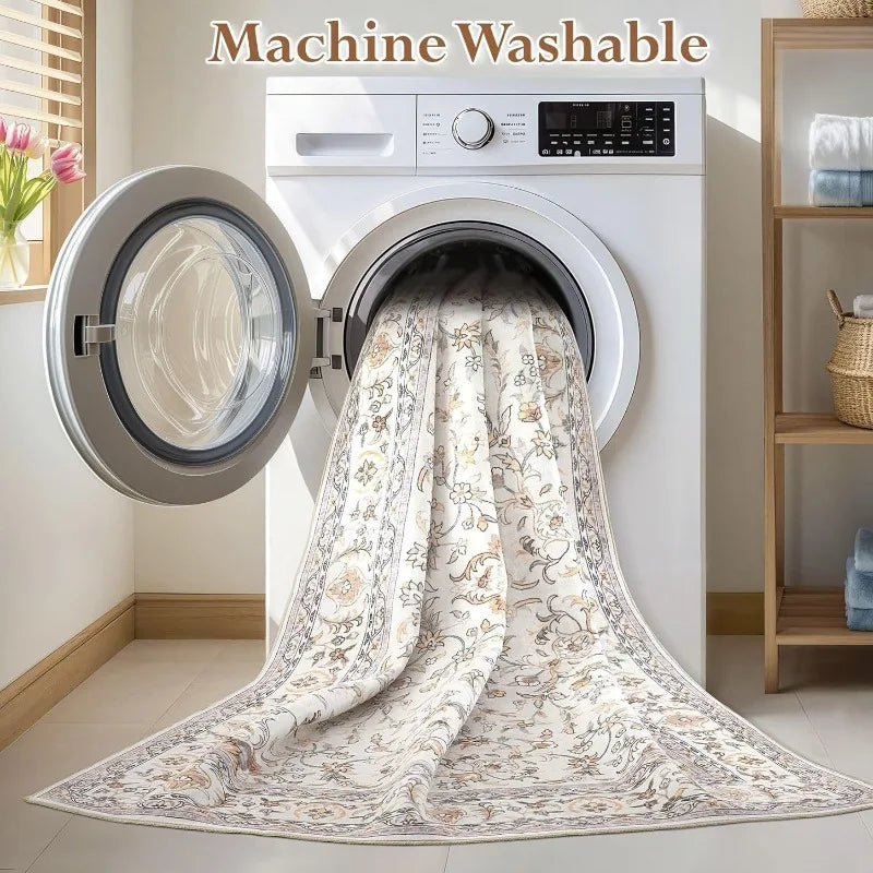 Amecrian Vintage Living Room Carpet Nonslip Machine Washable Print Coffee Table Floor Mat Large Bedroom Bedside Rug