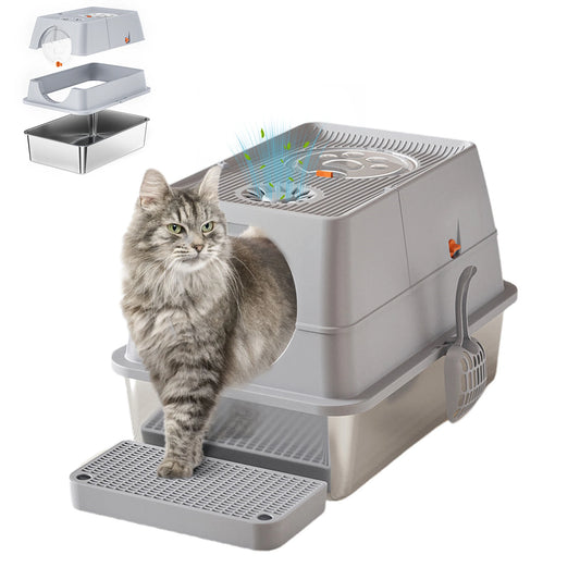 Stainless Steel Covered Litter Box Large Top Entry Metal Litter Box for Cats
