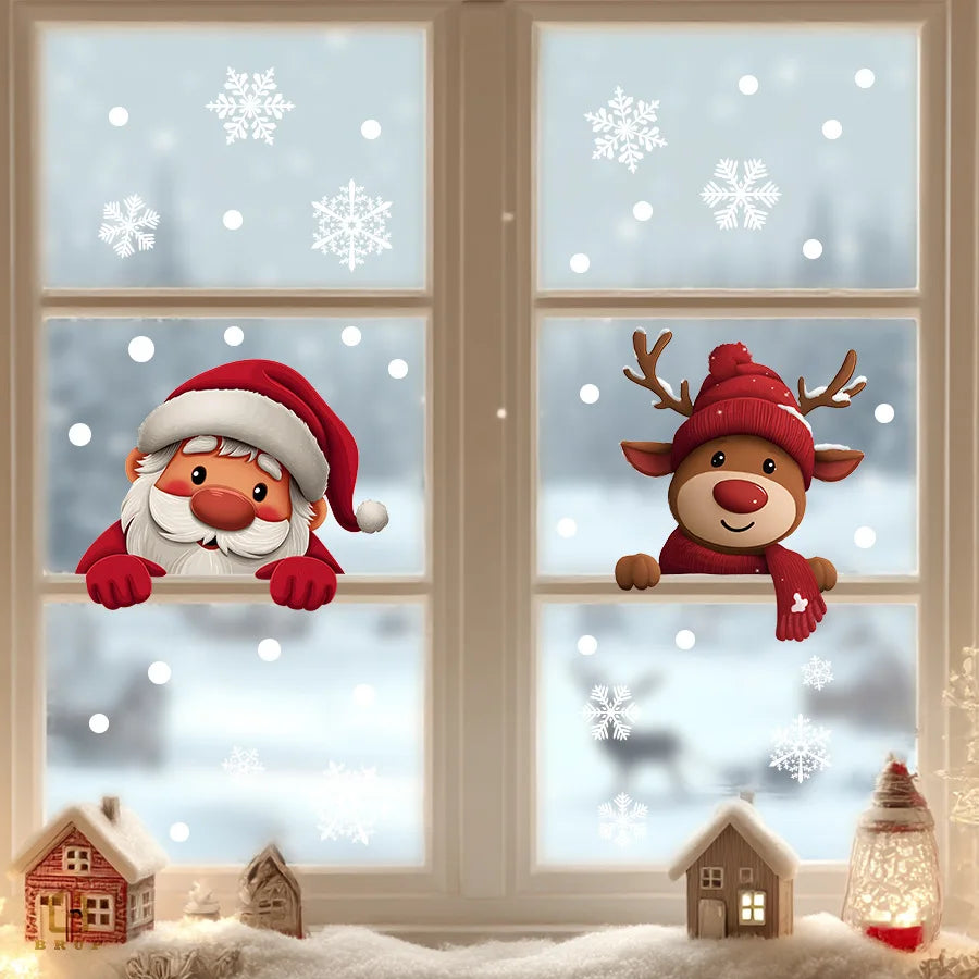 Cartoon Santa Wall Sticker Christmas Glass Window Decor