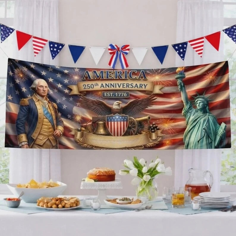 Polyester Outdoor Banner Patriotic USA 250th Anniversary Decor