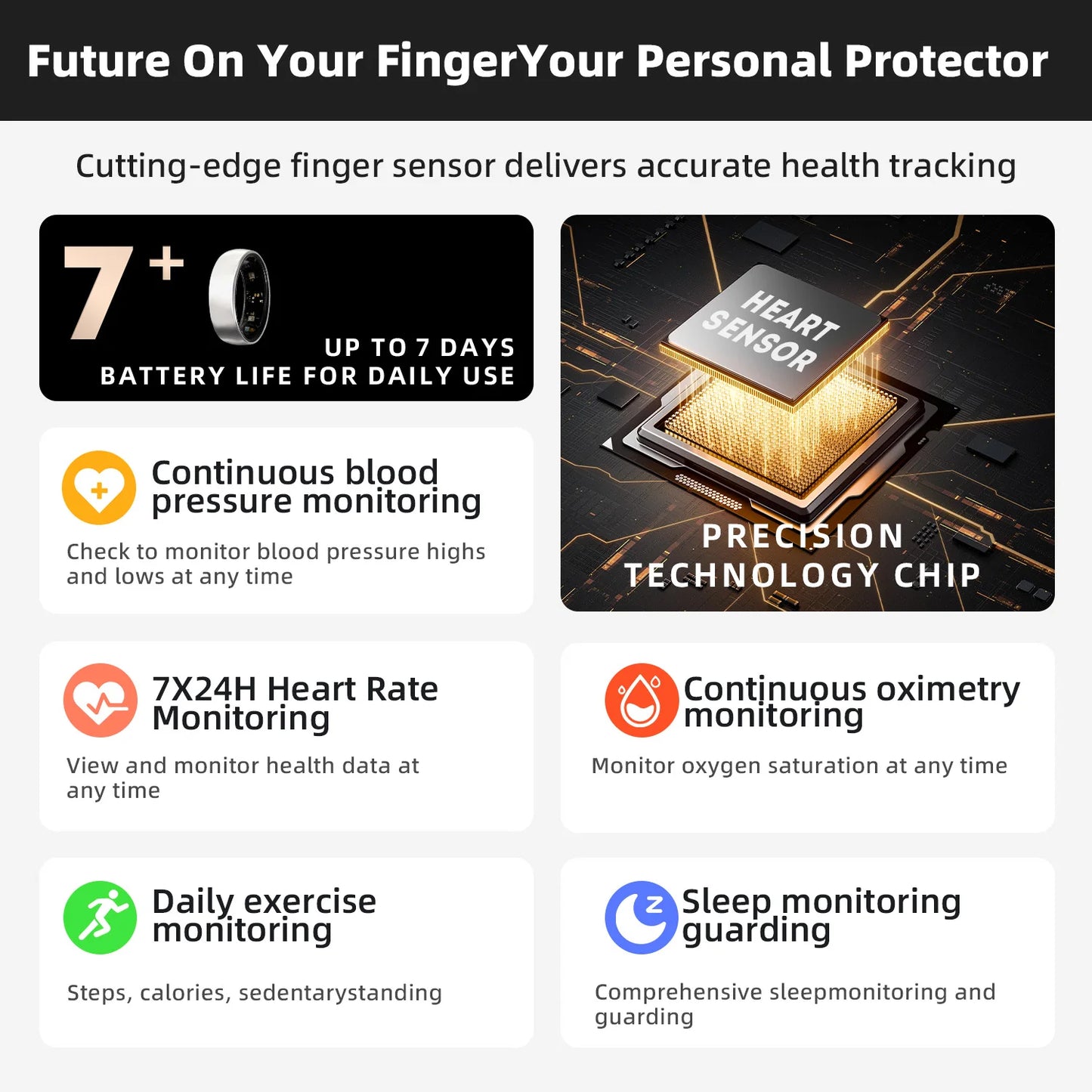 Titanium Alloy Smart Ring Health Tracker With Blood Pressure Monitor