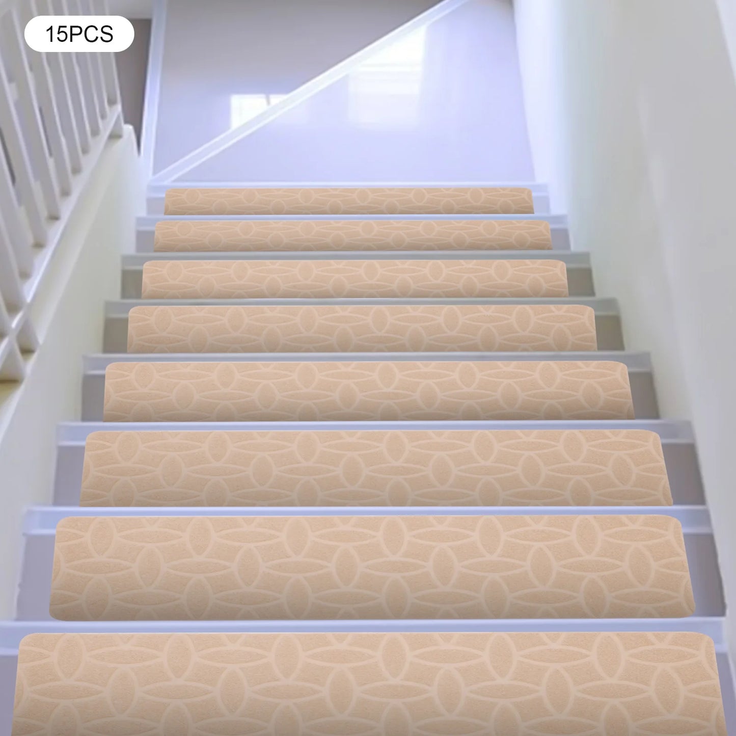 8 Inch x 30 Inch 15 Piece Non Slip Carpet Stair Treads with Non Skid Rubber Backing Ideal for Pets and Elders