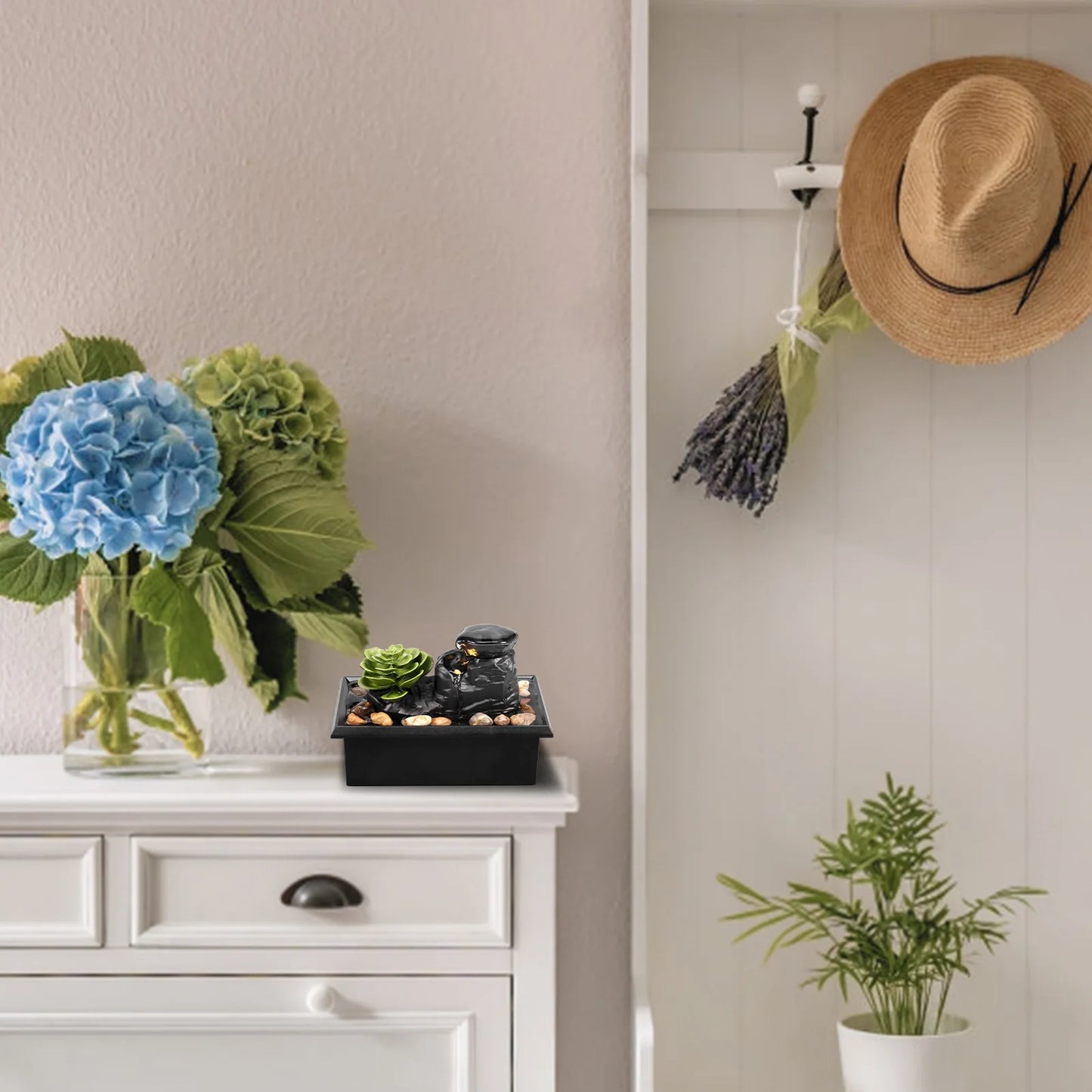 Tabletop Flowing Water Fountain for Living Room Battery and USB Operated Mini Home Decor