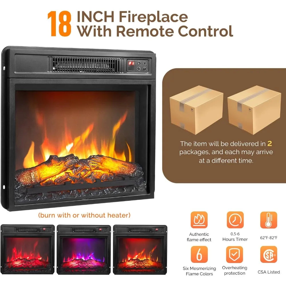 Fireplace TV Stand Farmhouse Entertainment Center With Electric Fireplace