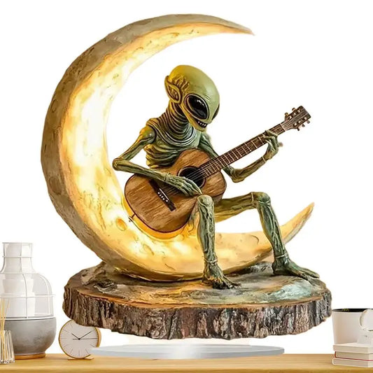 Alien Garden Statue Boho Decor Acrylic Alien Figurine Desk Decor Coffee Table Sculpture Moon Guitarist