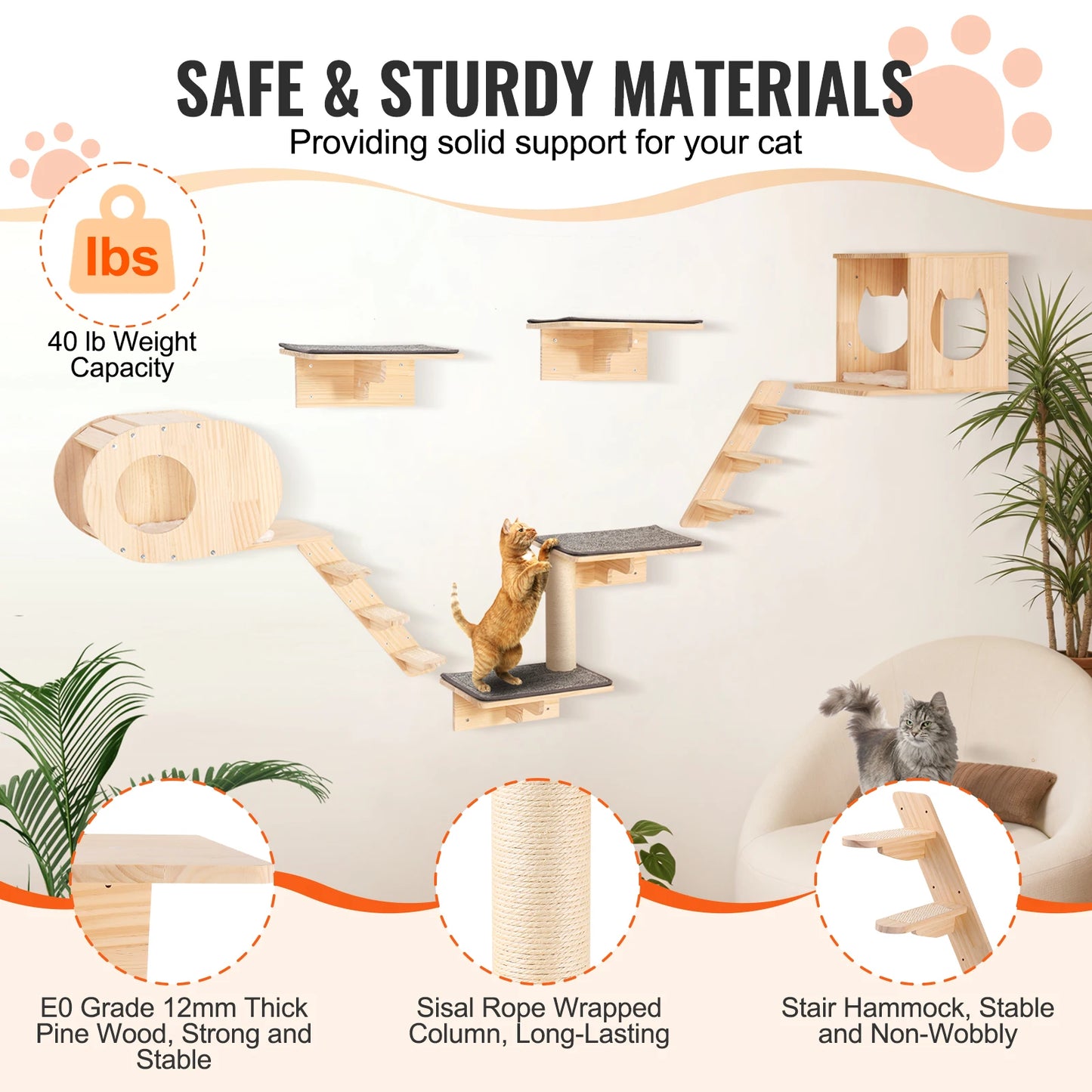 SucceBuy Wall Mounted Cat Shelves And Perches Cat Tree Furniture