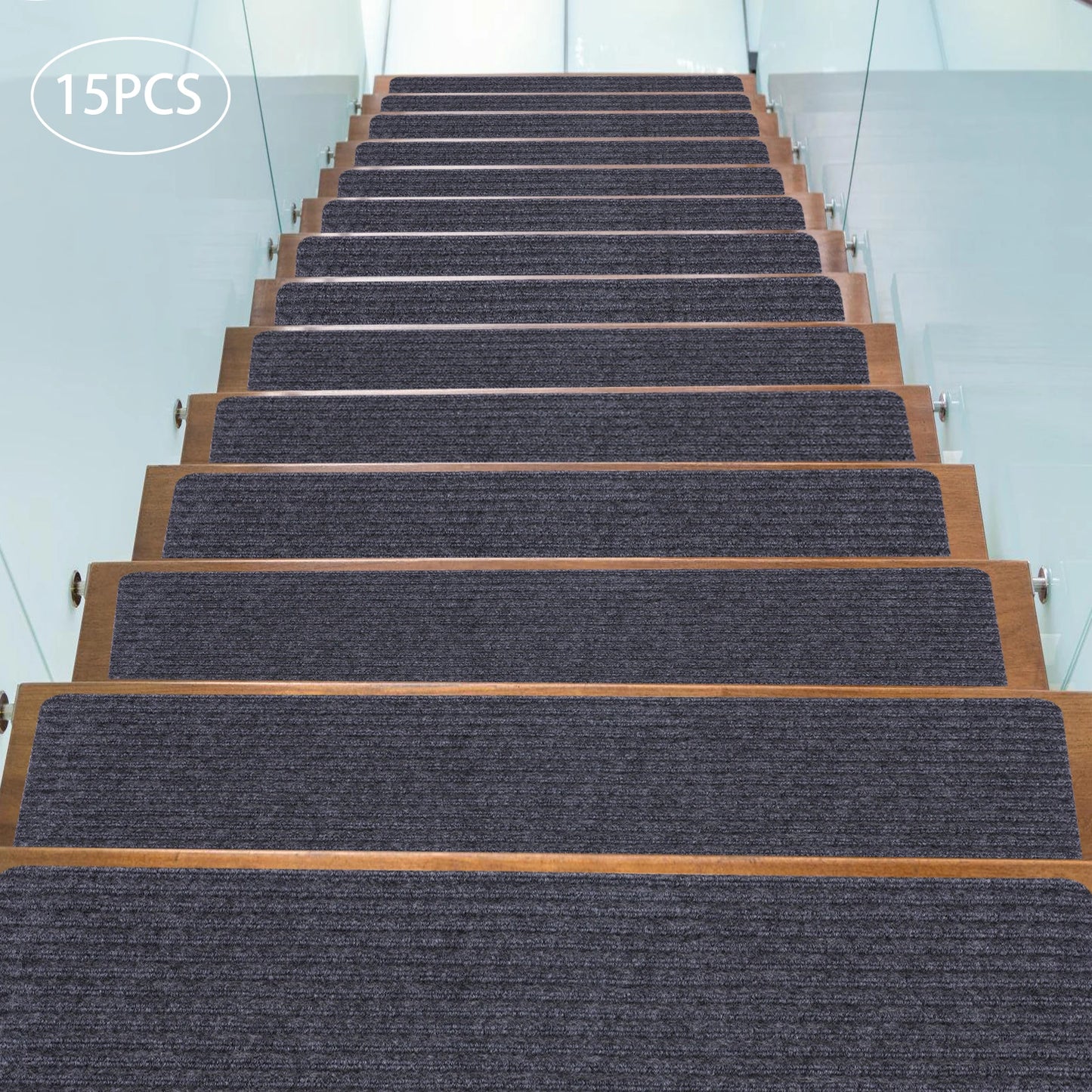 8 Inch x 30 Inch 15 Piece Non Slip Carpet Stair Treads with Non Skid Rubber Backing Ideal for Pets and Elders