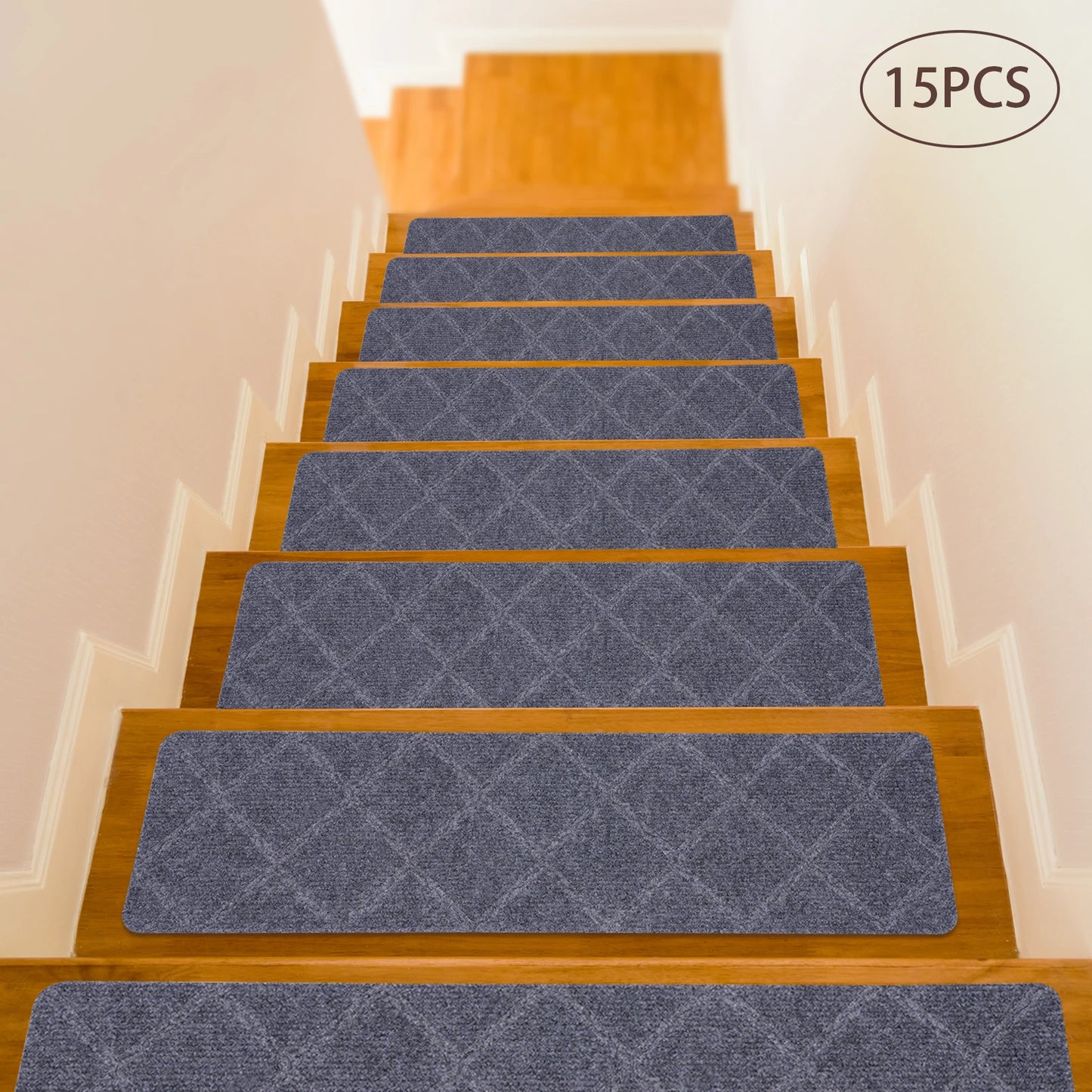 8 Inch x 30 Inch 15 Piece Non Slip Carpet Stair Treads with Non Skid Rubber Backing Ideal for Pets and Elders