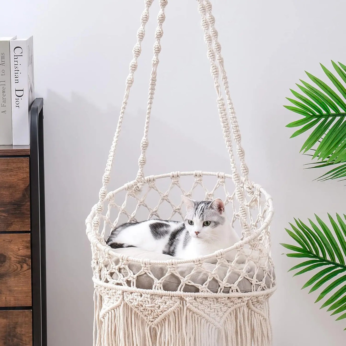 Mewoofun Macrame Cat Hammock Bed Hanging Swing Boho Cat Bed