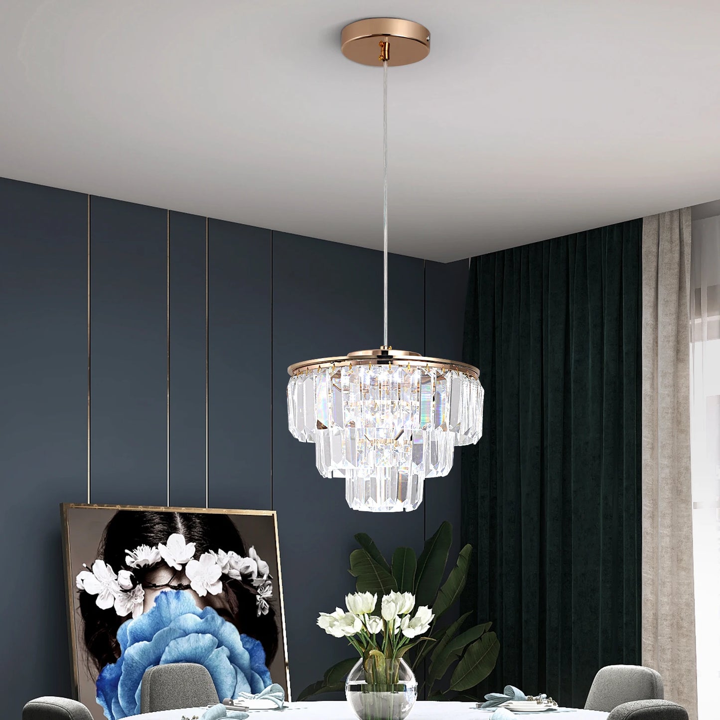 Modern Pendant Light Chandelier K9 Crystal LED Ceiling Lamp for Kitchen Island and Dining Room Nordic Decor