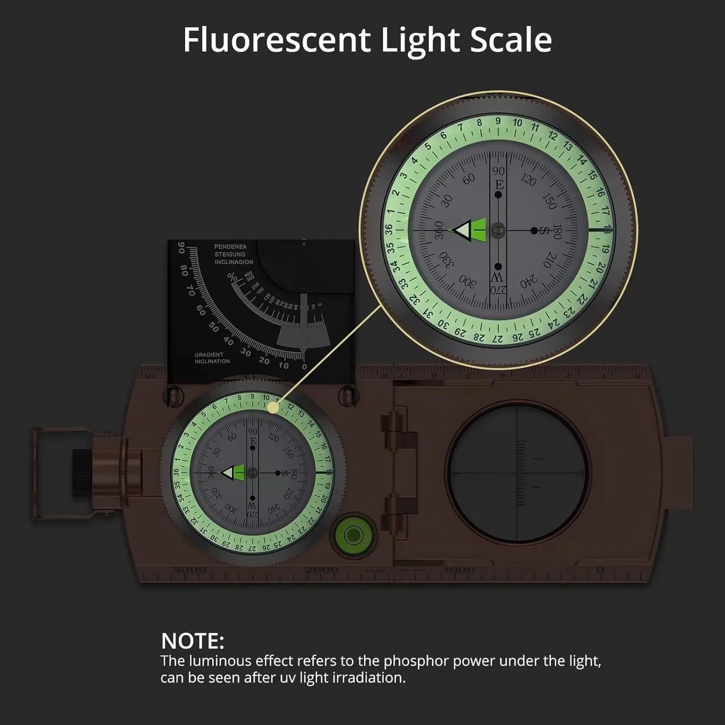 Professional Compass Metal Waterproof IP65 Compass Sighting Clinometer Lensatic Compass with Pouch & Lanyard for Camping Hiking