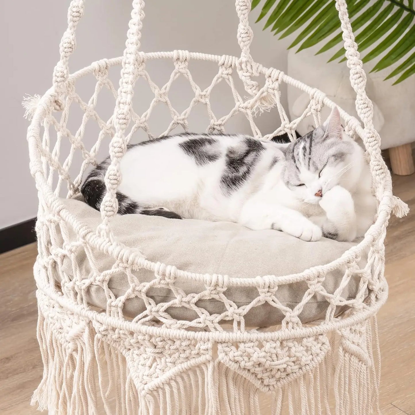 Mewoofun Macrame Cat Hammock Bed Hanging Swing Boho Cat Bed