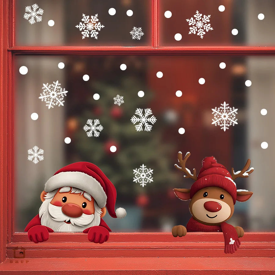 Cartoon Santa Wall Sticker Christmas Glass Window Decor