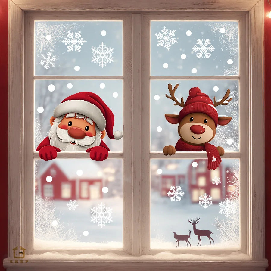 Cartoon Santa Wall Sticker Christmas Glass Window Decor