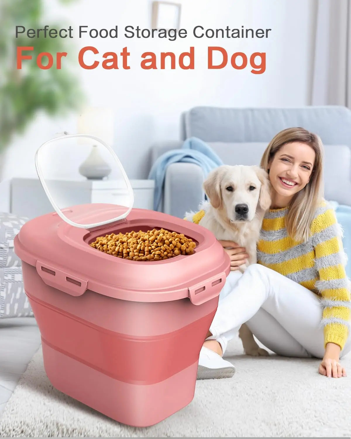 Collapsible Dog Food Storage Container with Airtight Lid and Moisture Proof Design 2.5L Capacity