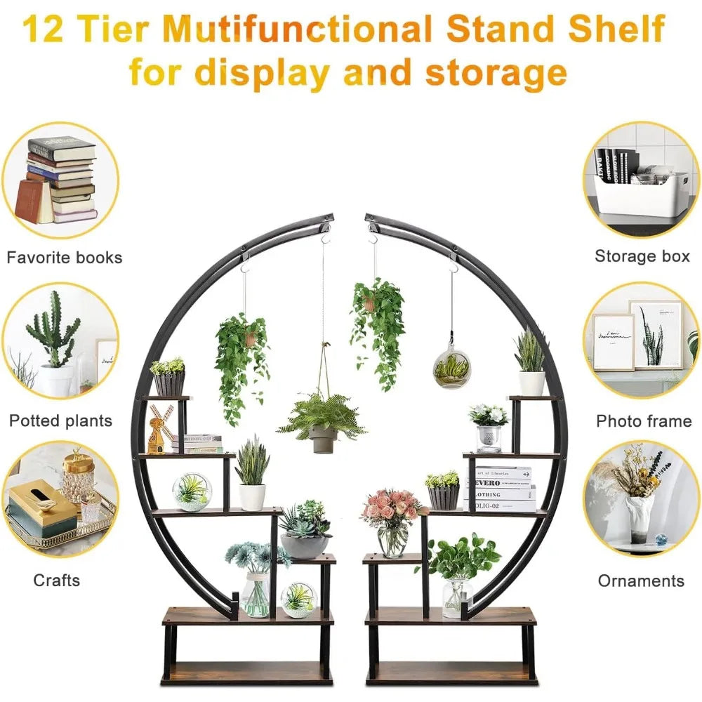 6 Tier Metal Plant Stand, Muti-Purpose Plant Shelf with Hanging Loop Half Moon Shape Plant Stands,Home Decoration Plants shelf