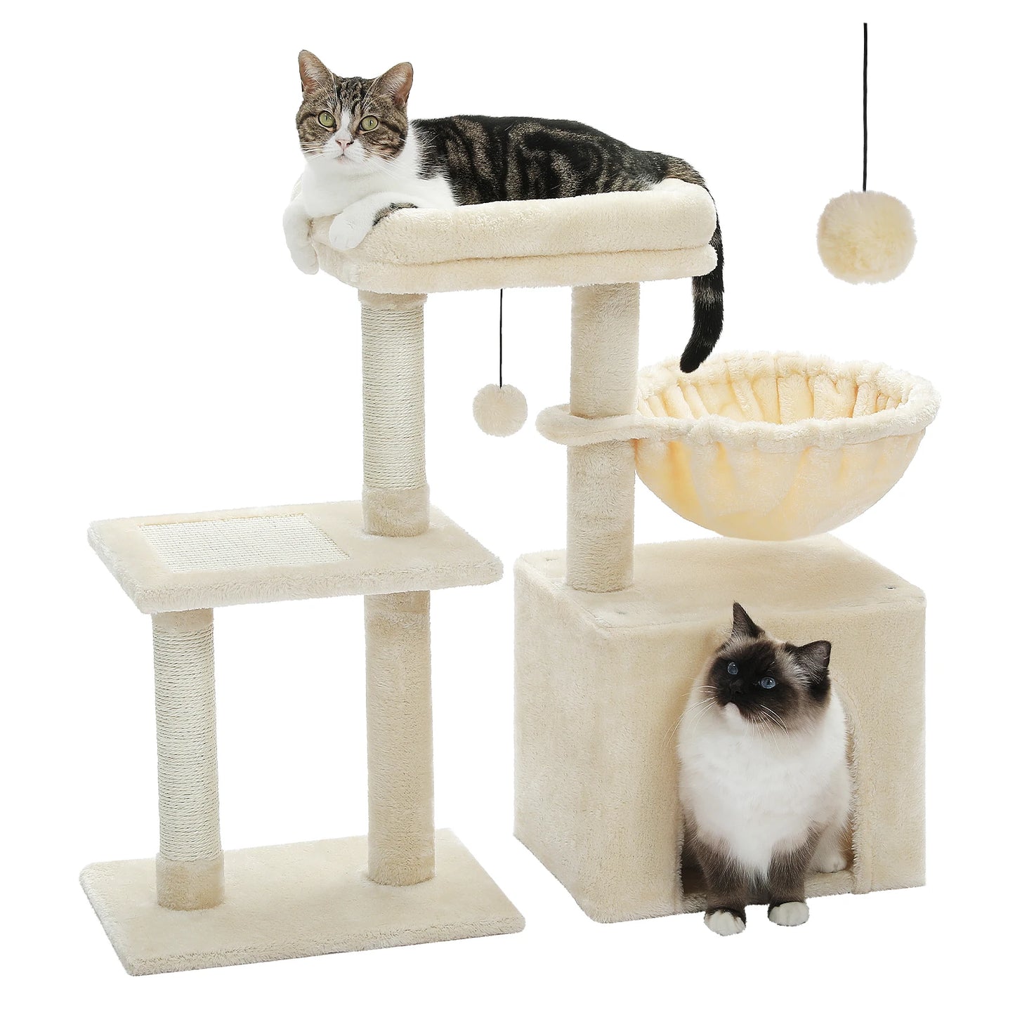 2 in 1 Cat Tree with Sisal Scratching Post Hammock Large Cat Condo Small Cat Tower House for Indoor Cat Scratcher Board Cat Toys